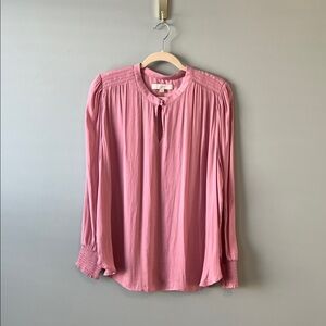 LOFT Pink Blouse with Pleated Details